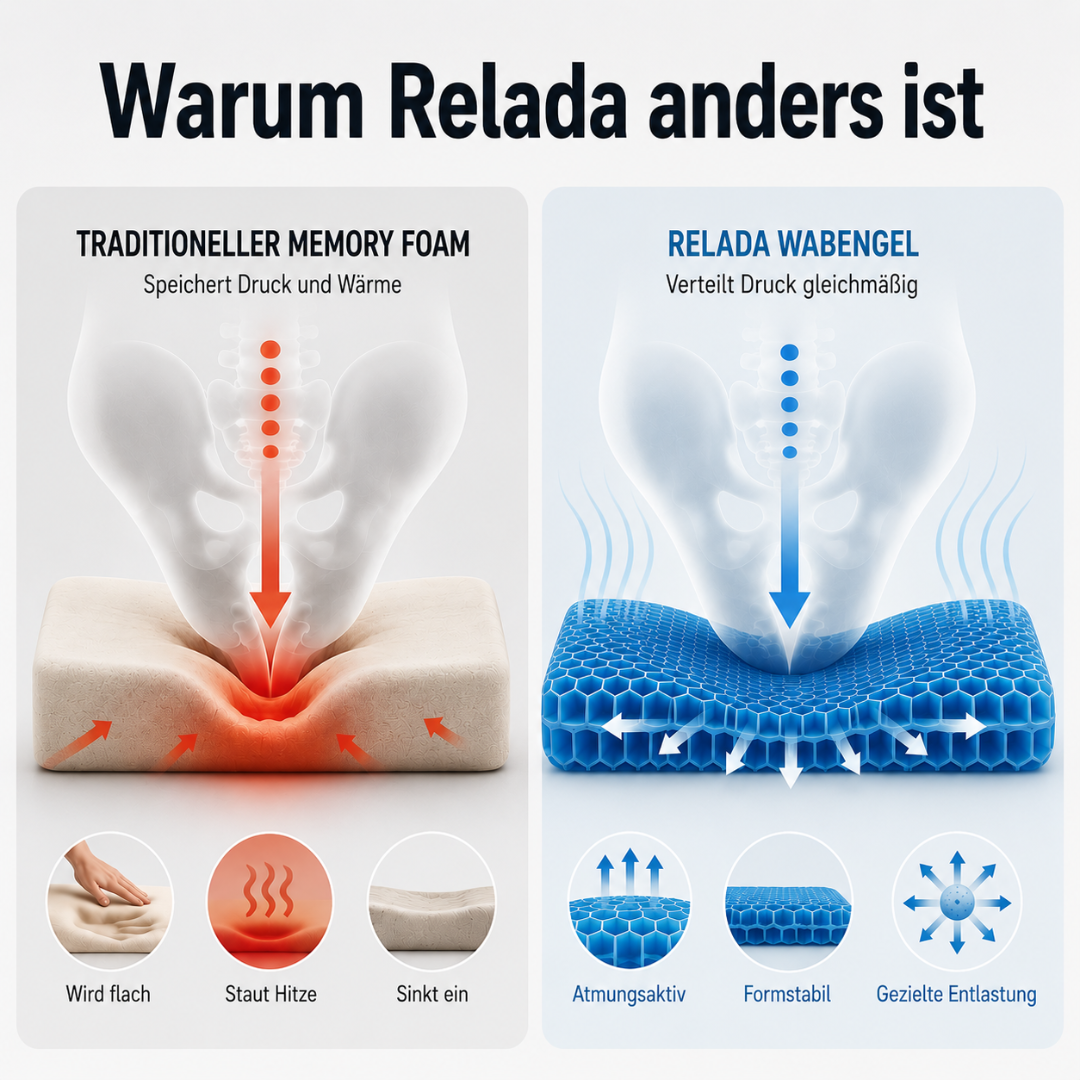 Relada Gel-Sitzkissen für schmerzfreies Sitzen